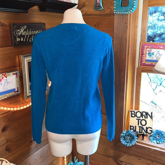 TAYLOR MARCS GORGEOUS TURQUOISE SWEATER CROSS SWAROVSKI SPARKLE DETAIL - Picture 8 of 8